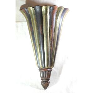 Applique bois sculpté godronné forme cornet plusieurs parties placage laiton SBX25APL001