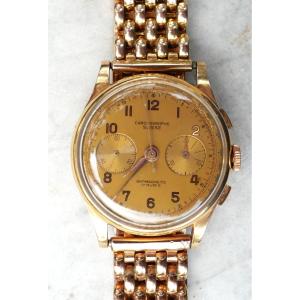 Swiss Chronograph Seventeen Rubies Venus 188 Men's Wristwatch 18k Gold Case Sbx25chs001