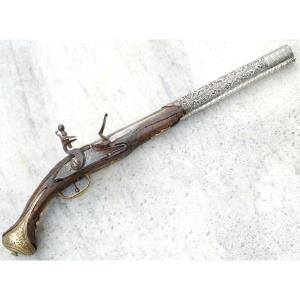 EMPIRE pistolet ARGENT d'arçon silex à la Mameluk Mamelouk de style OTTOMAN - époque XV