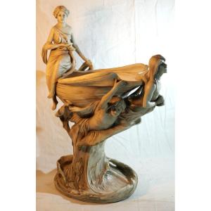 ART NOUVEAU Royal Dux Bohemia - Imposante Coupe Bohême vers 1900 - Néréide - SDC25DUX001