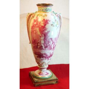 Baluster Vase, Sceaux Earthenware, Bronze Mount, Signed Aubé, Cherubs, 18th-century Style, Rbn24sce001