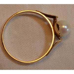 18k Gold Ring With Pearl, Gross Weight 1.6 Grams, Goldsmith Charles Godin, 1920, Sdc25bag002