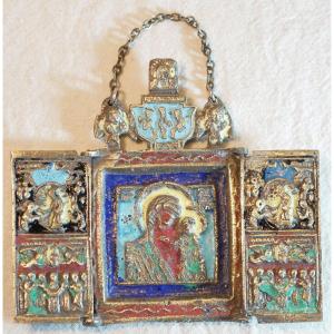 Orthodox Triptych Enamelled Bronze, Imperial Russia, Before 19th Century Tou24tri001