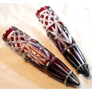 Pair Of Bohemian Cut Crystal Car Vases In Good Condition Sbx26jux002