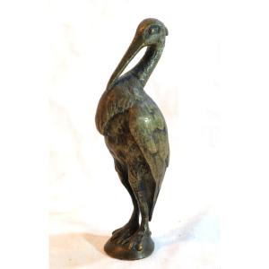 Mascotte automobile de radiateur statuette en bronze Héron signée dessous SGE24HER001