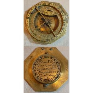 Cadran solaire portatif Allemagne XVIIIe siècle gravé et signé - SCN26OBJ014