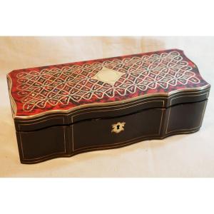 Boîte à gants Napoléon III marqueterie style Boulle nacre, ivoire, laiton XIXe SSL26GAN001