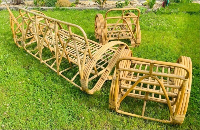 Rare Vintage Rattan Living Room Set By Paul Frankl, 1950s/60s-photo-3