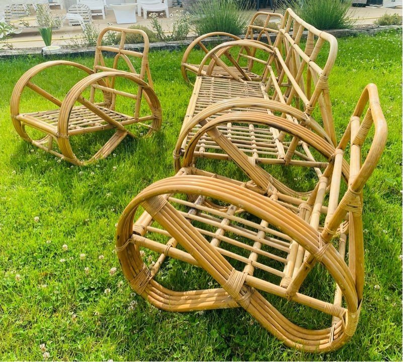 Rare Vintage Rattan Living Room Set By Paul Frankl, 1950s/60s-photo-1