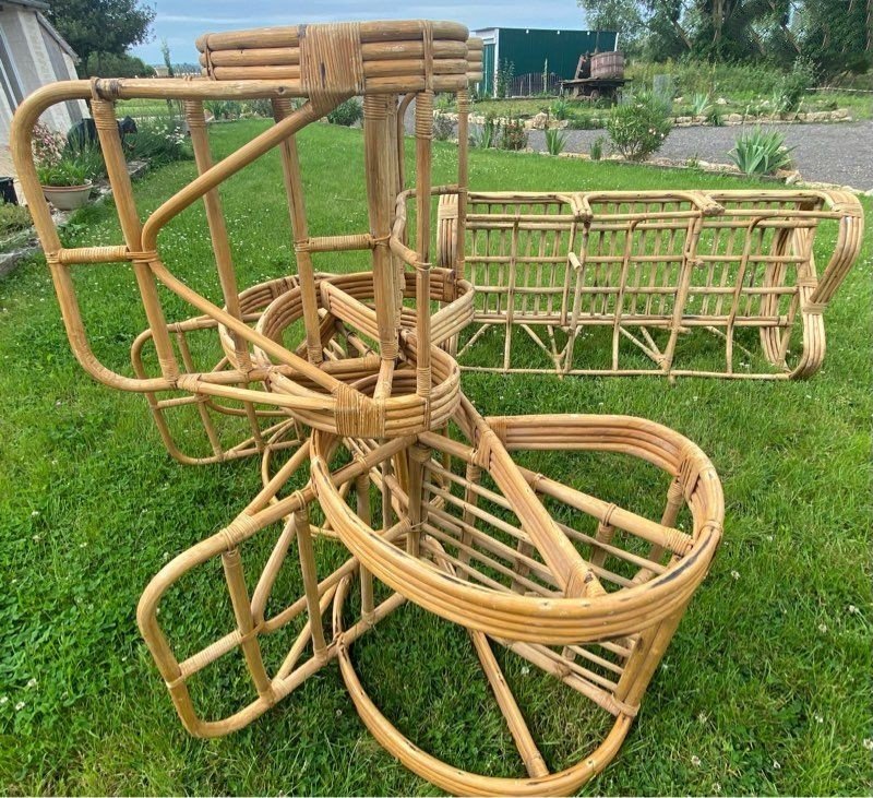 Rare Vintage Rattan Living Room Set By Paul Frankl, 1950s/60s-photo-4