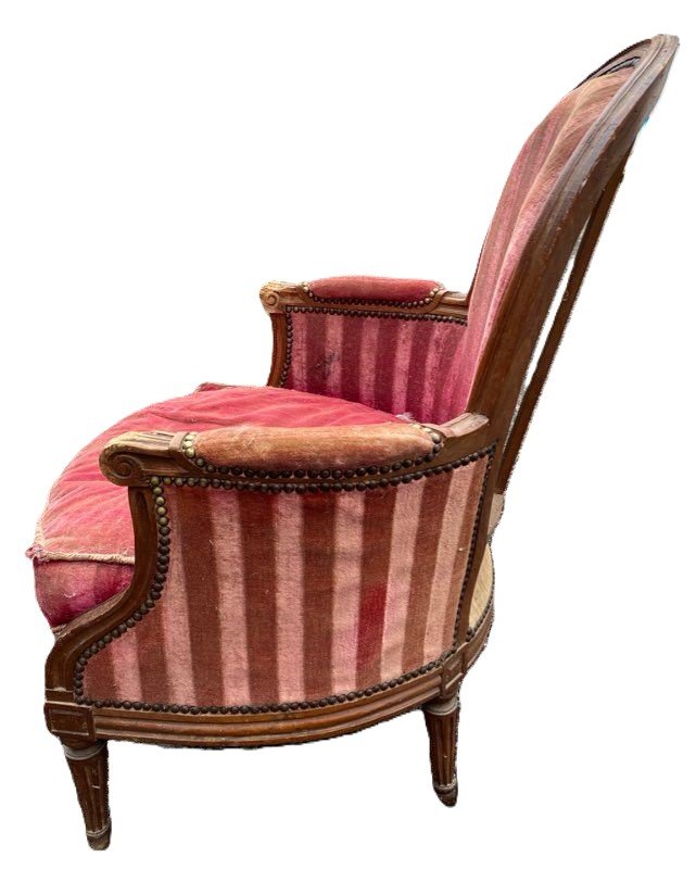 Louis XVI Bergère Chair, Stamped P. Bernard-photo-2