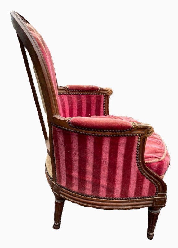 Louis XVI Bergère Chair, Stamped P. Bernard-photo-4
