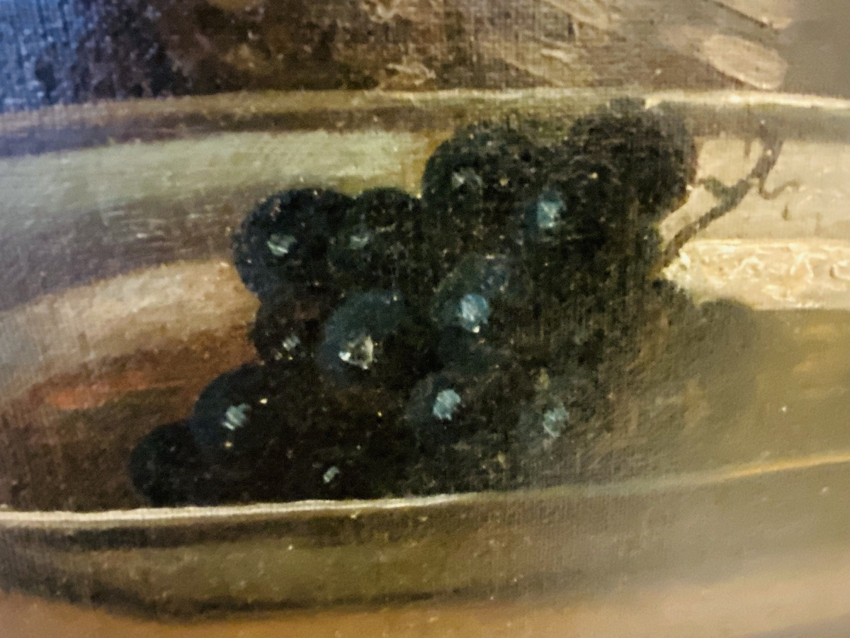 Tableau huile sur toile 19eme Nature morte au fruits . L. Lebrun -photo-7