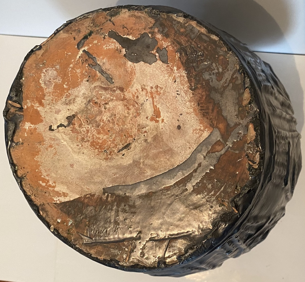 Very Large Antique Glazed Pottery Decorated With Asian Monks -photo-5
