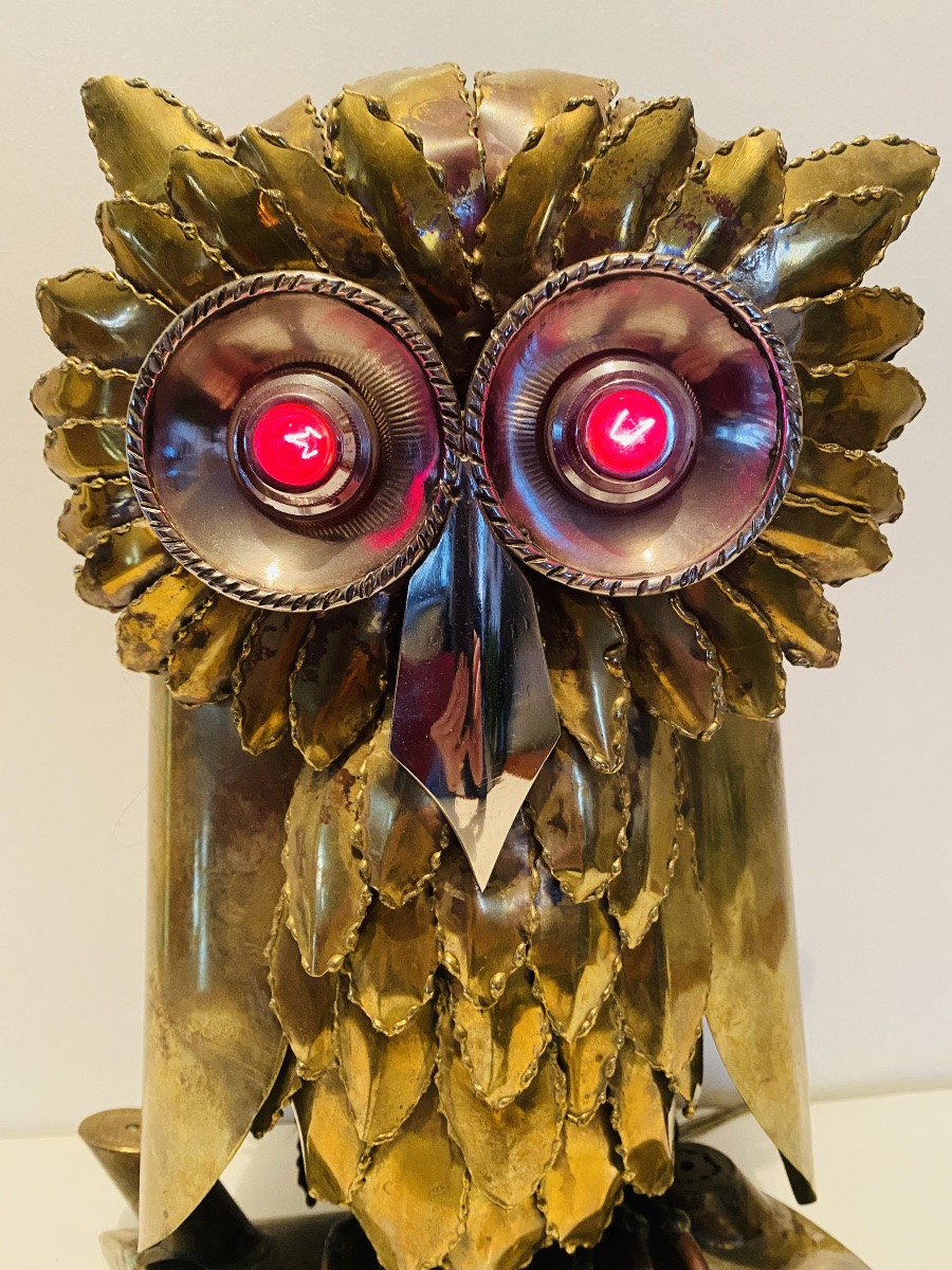 Lampe à poser Hibou Grand Duc en laiton doré vers 1960/70-photo-2