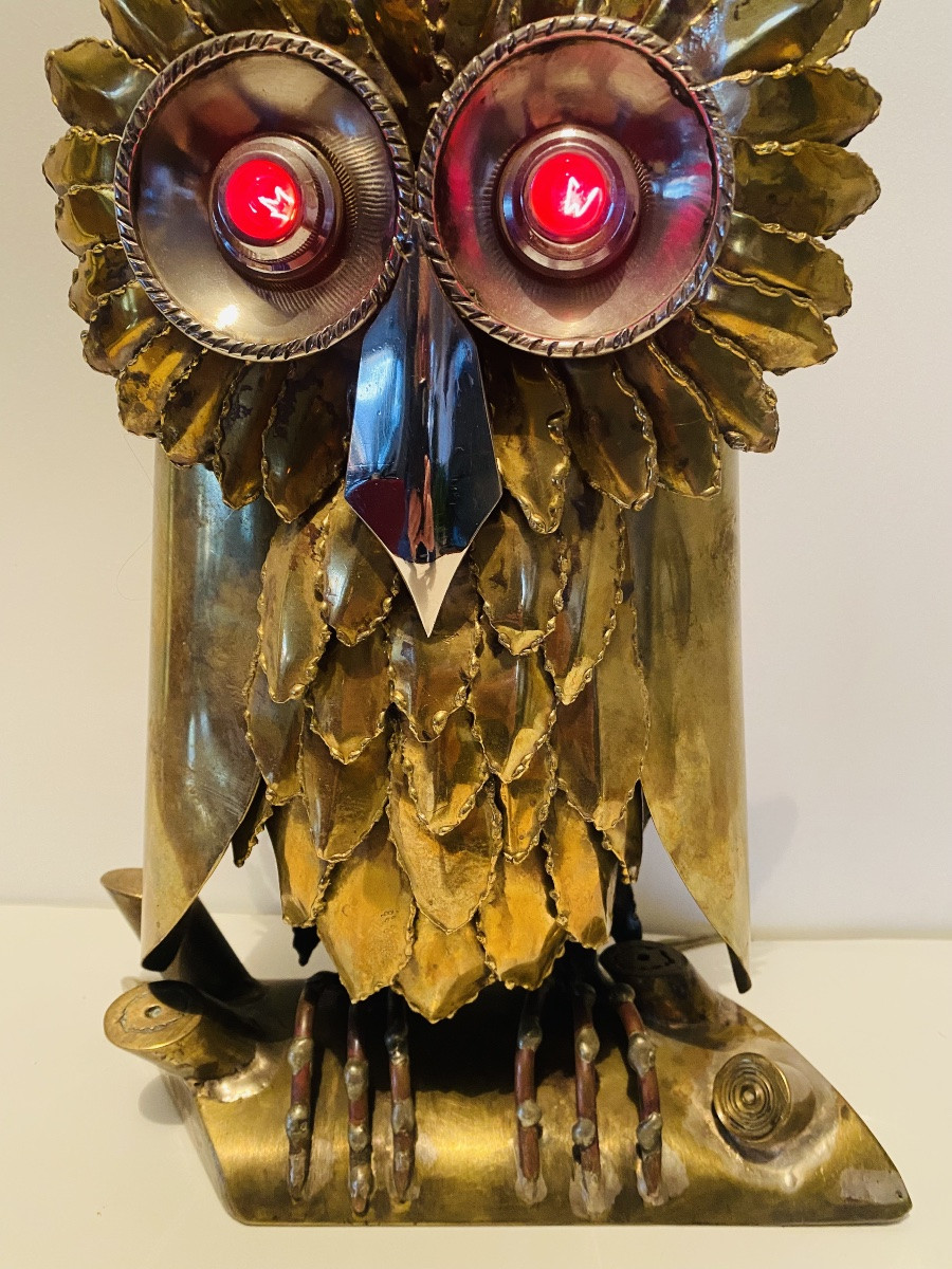 Lampe à poser Hibou Grand Duc en laiton doré vers 1960/70-photo-3