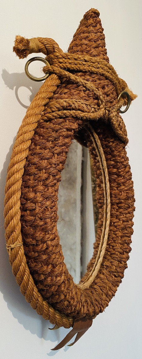 Vintage 1950s Hemp Rope Mirror By Audoux-minet-photo-2