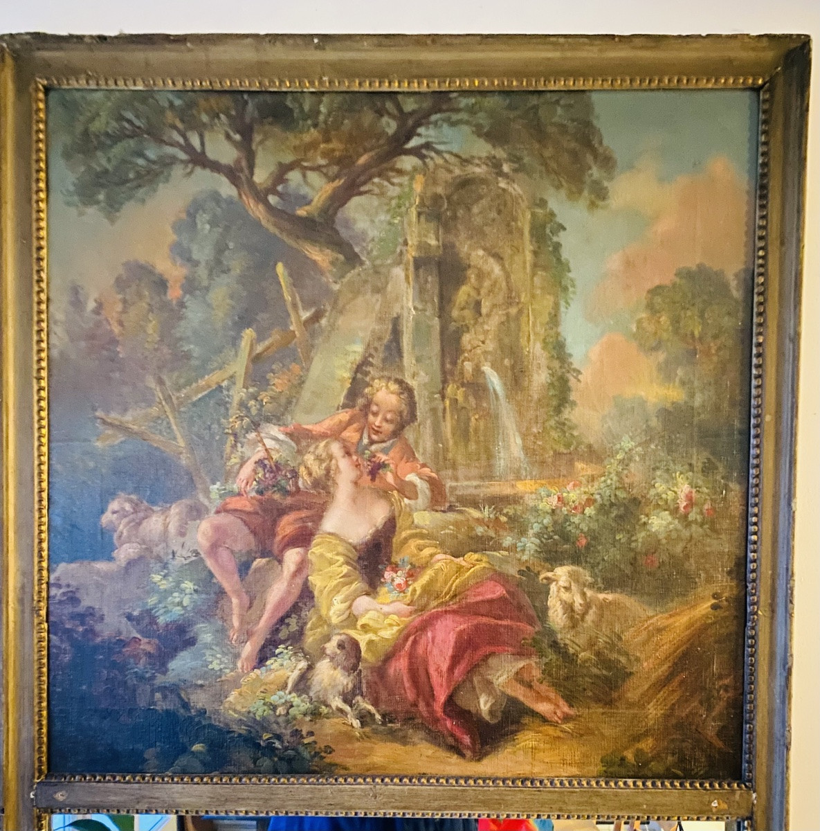 Trumeau Mirror, Painting On Canvas, 18th Century-photo-3