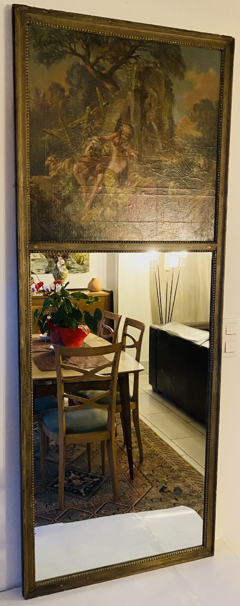 Trumeau Mirror, Painting On Canvas, 18th Century