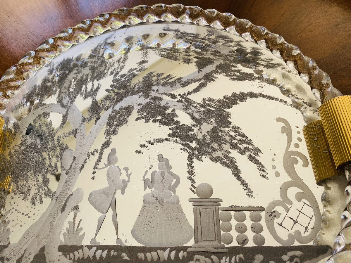 Plateau de verre gravé et inclusions d’or Murano Barovier et Toso-photo-2