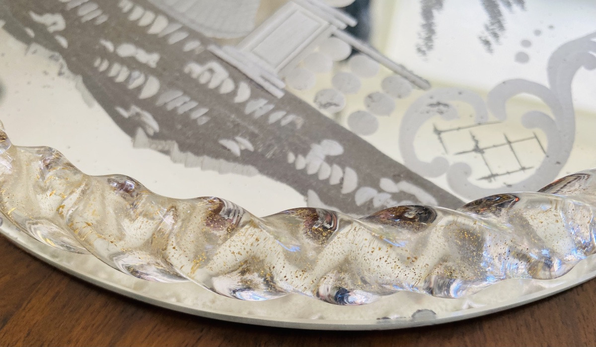 Plateau de verre gravé et inclusions d’or Murano Barovier et Toso-photo-2