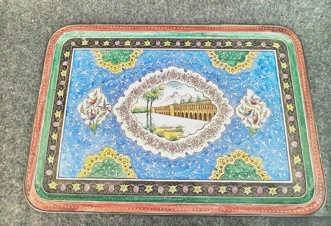 Service à thé ancien, travail persan, fabriqué en Iran, cristal de Baccarat, émaux sur cuivre -photo-3