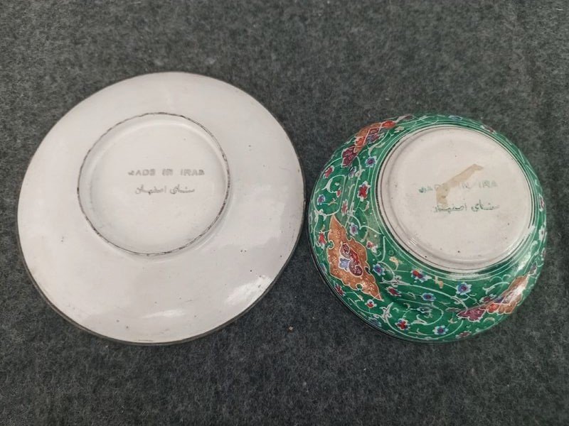 Service à thé ancien, travail persan, fabriqué en Iran, cristal de Baccarat, émaux sur cuivre -photo-3