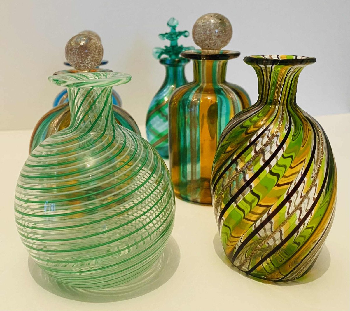 Set Of Mini Perfume Bottles/vases From The 1950s In Murano Glass From Venice -photo-4