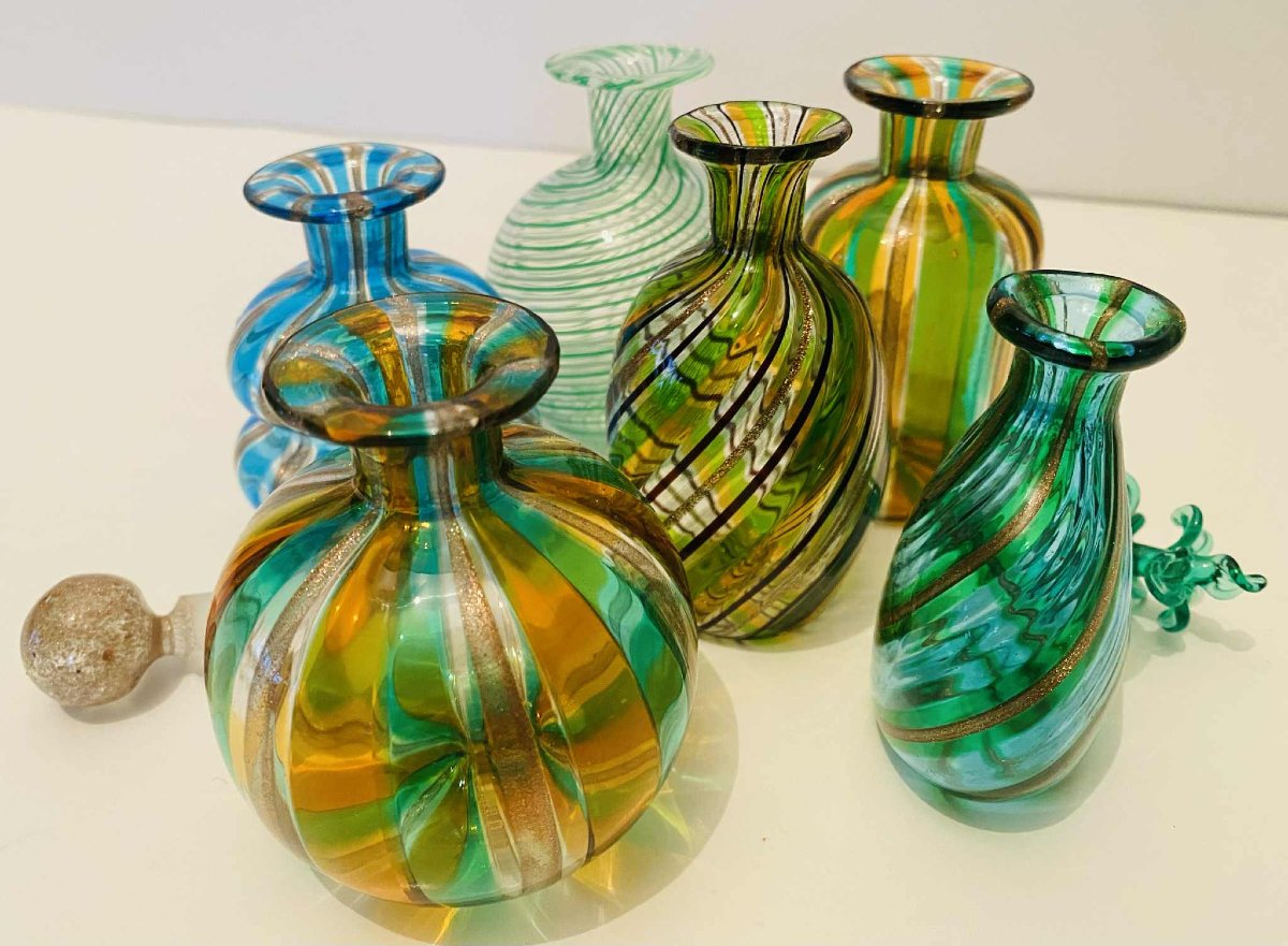 Set Of Mini Perfume Bottles/vases From The 1950s In Murano Glass From Venice -photo-1