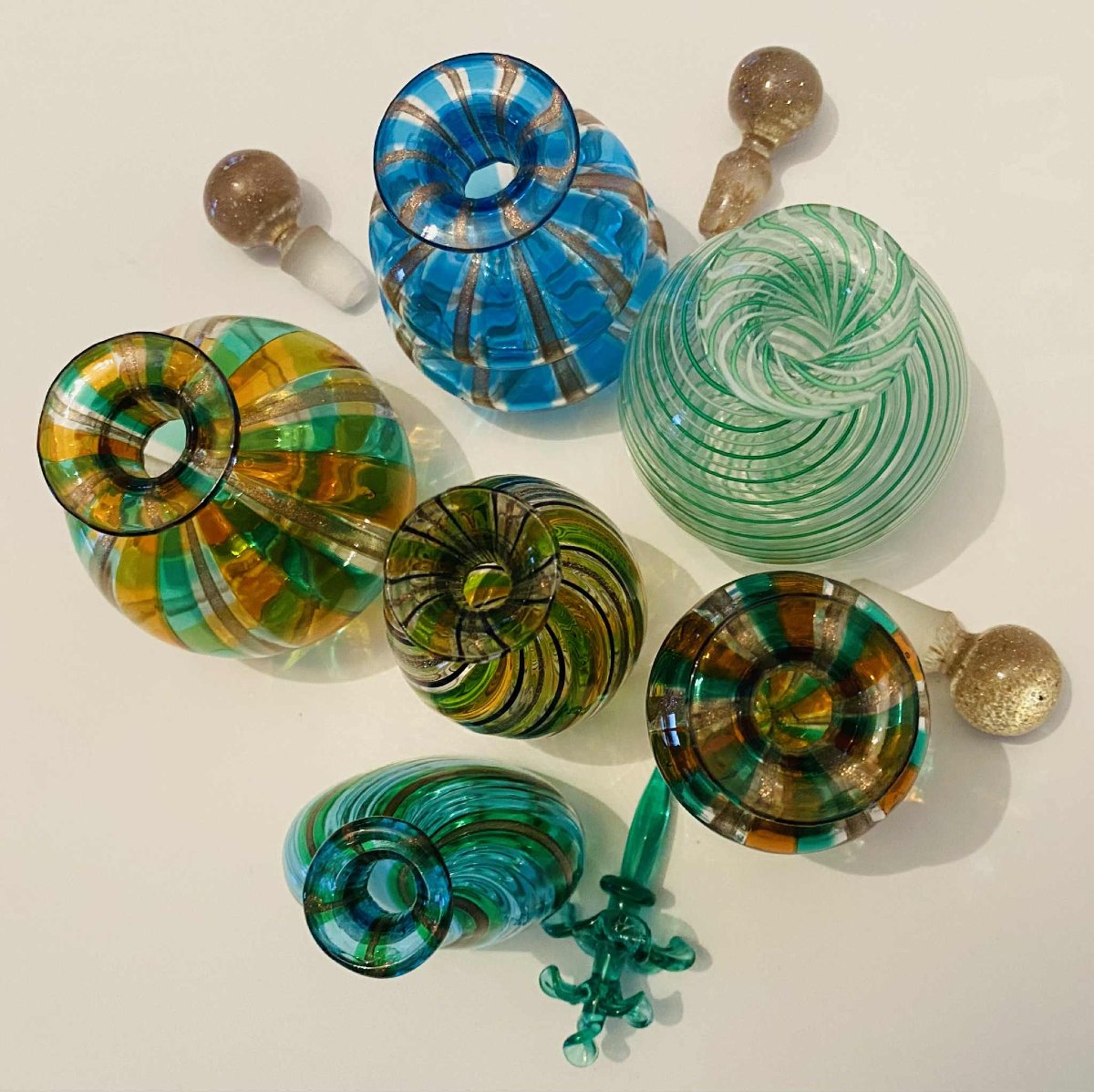 Set Of Mini Perfume Bottles/vases From The 1950s In Murano Glass From Venice -photo-2