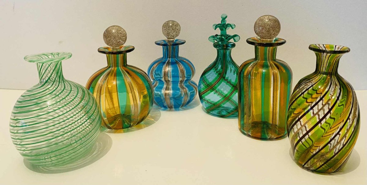 Set Of Mini Perfume Bottles/vases From The 1950s In Murano Glass From Venice -photo-3