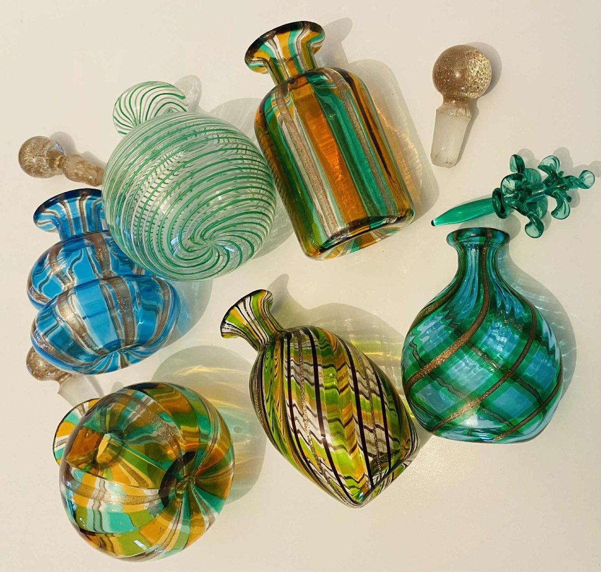 Set Of Mini Perfume Bottles/vases From The 1950s In Murano Glass From Venice -photo-4