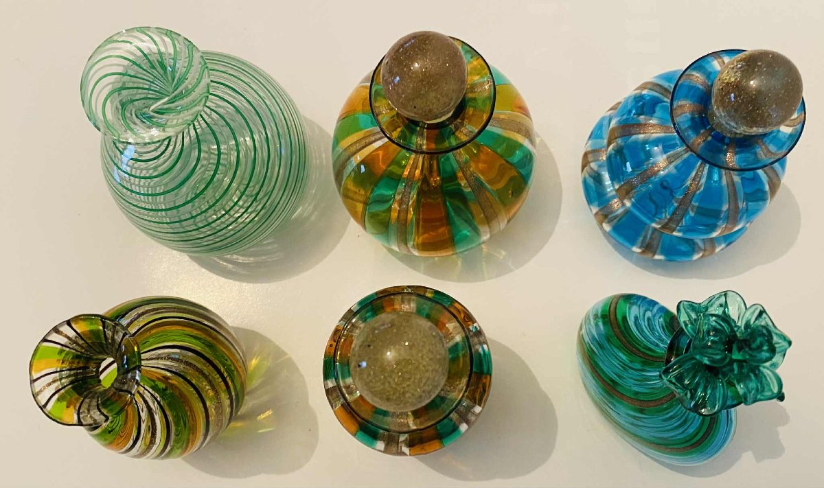 Set Of Mini Perfume Bottles/vases From The 1950s In Murano Glass From Venice -photo-5