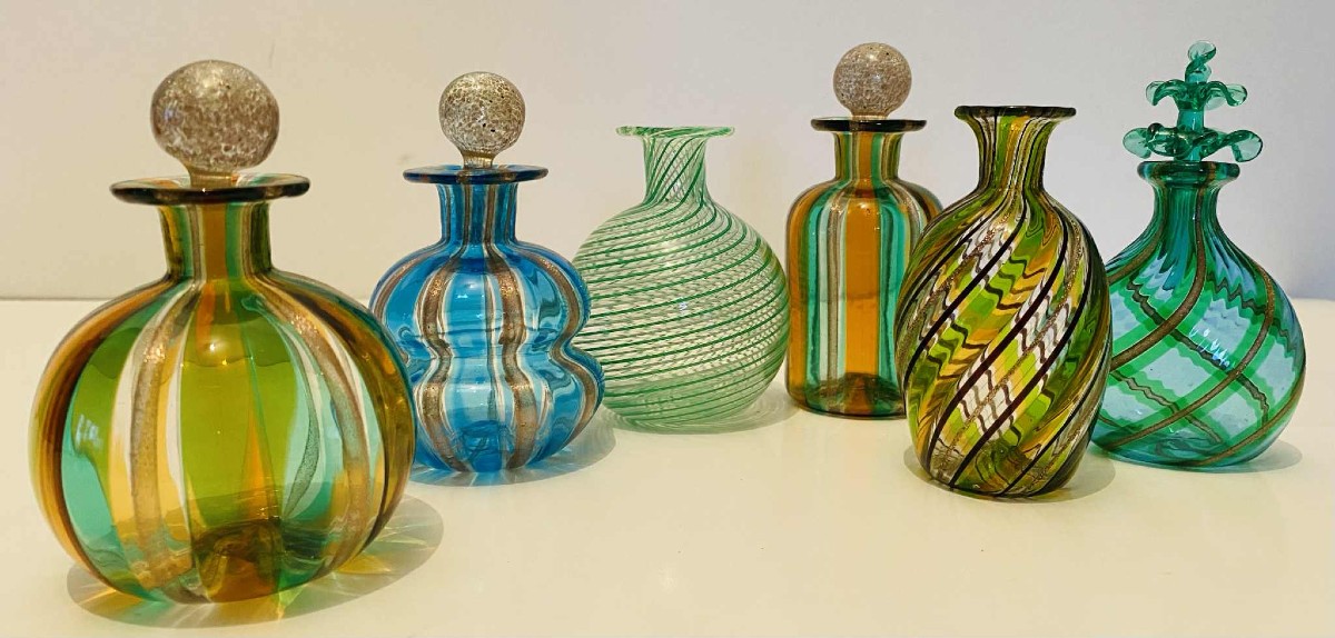 Set Of Mini Perfume Bottles/vases From The 1950s In Murano Glass From Venice 