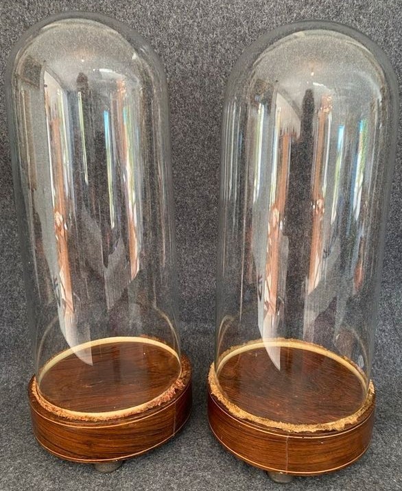 Exceptional Pair Of Large Blown Glass Globe Domes On Bases, Charles X Period