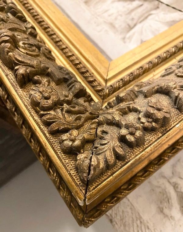 Exceptionnel et grand cadre 19ème siècle bois et stuc avec dorure d'origine-photo-3