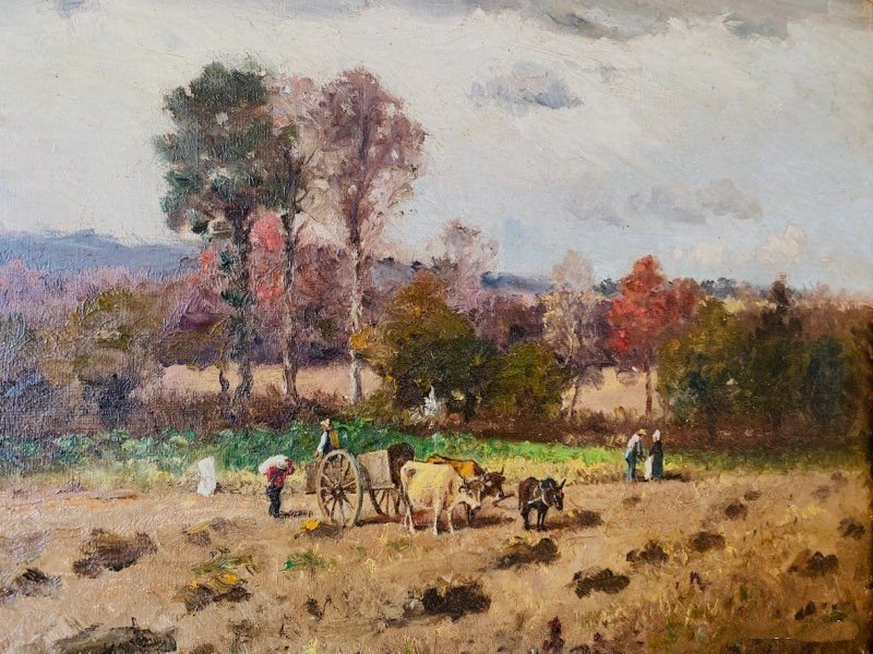 Antique 19th-century Painting, Oil On Canvas, Pastoral Scene-photo-2