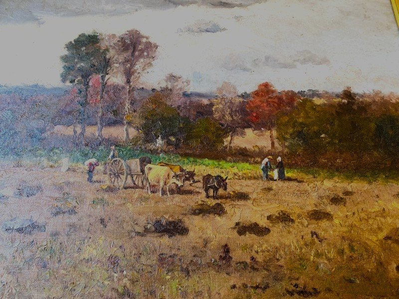 Antique 19th-century Painting, Oil On Canvas, Pastoral Scene-photo-3