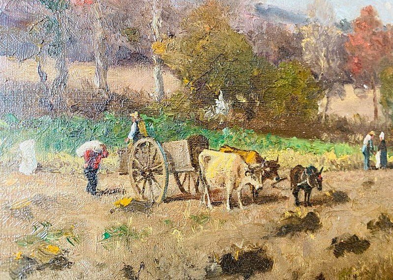 Antique 19th-century Painting, Oil On Canvas, Pastoral Scene-photo-2