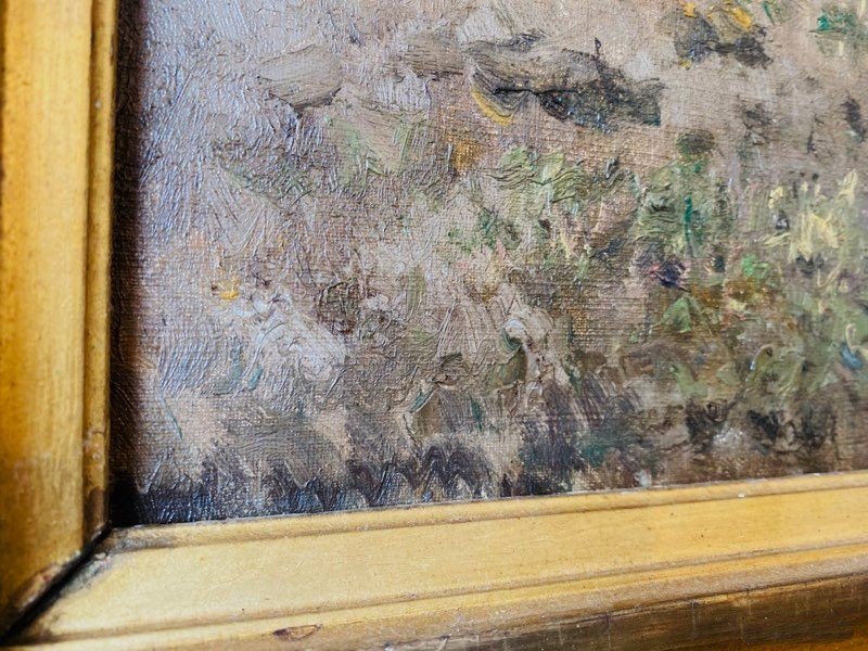 Antique 19th-century Painting, Oil On Canvas, Pastoral Scene-photo-4