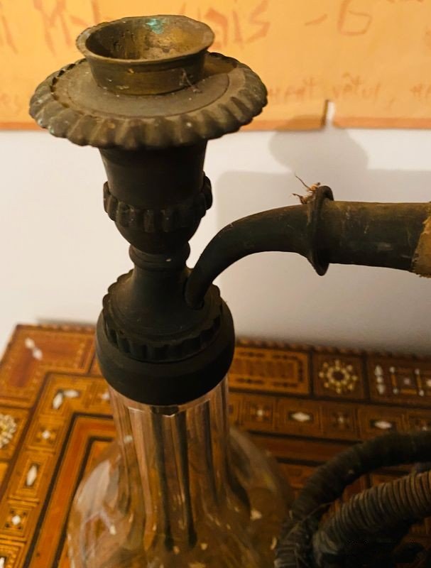 Narguilé chicha cristal et bronze époque 19ème siècle-photo-3