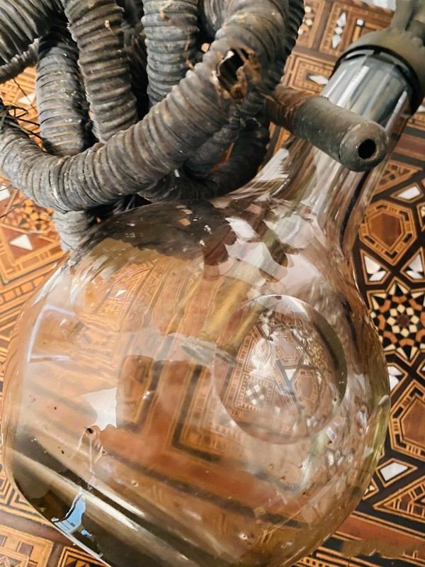 Narguilé chicha cristal et bronze époque 19ème siècle-photo-3