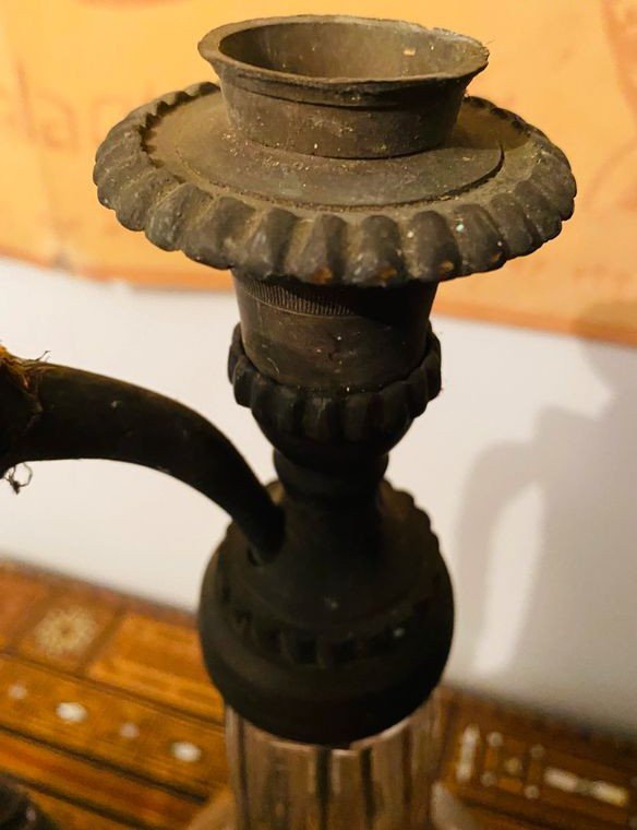 Narguilé chicha cristal et bronze époque 19ème siècle-photo-4