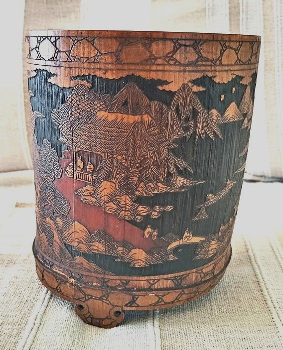 Brush Holder - Bamboo Brush Pot, Known As Bitong, China Or Japan, 19th/20th Century-photo-2