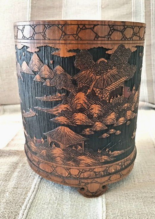 Brush Holder - Bamboo Brush Pot, Known As Bitong, China Or Japan, 19th/20th Century-photo-3