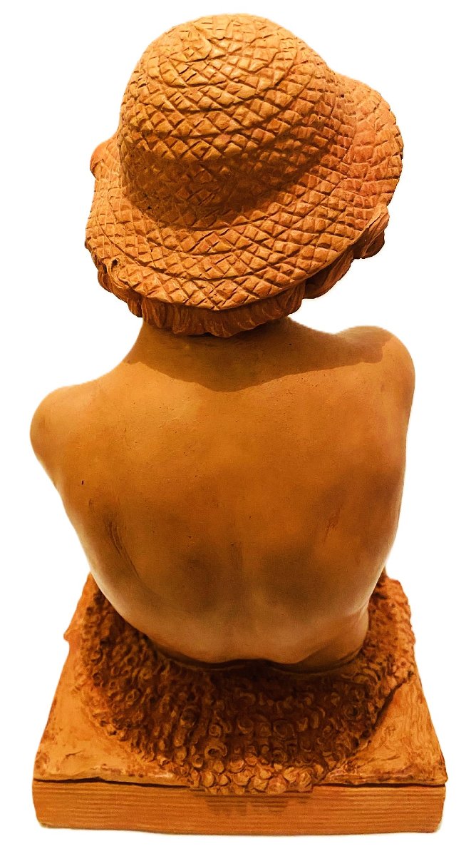 Sculpture jeune homme nu au chapeau en terre cuite de LAFORESTERIE du 19ème siècle-photo-4