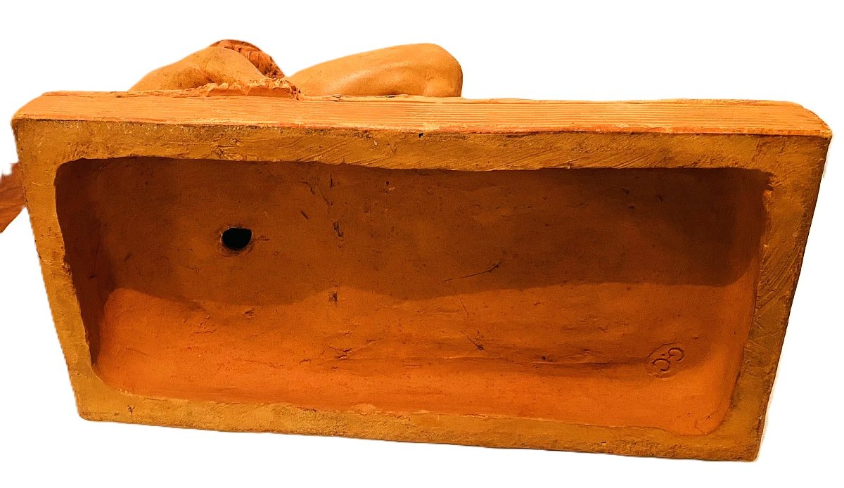 Sculpture jeune homme nu au chapeau en terre cuite de LAFORESTERIE du 19ème siècle-photo-6