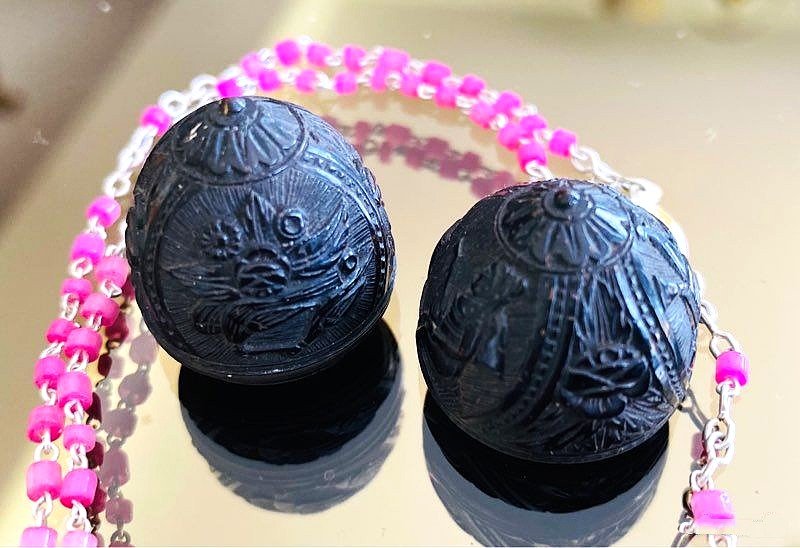 Superbe noix de Coroso ancienne finement sculptée et chapelet fin 19ème siècle-photo-3