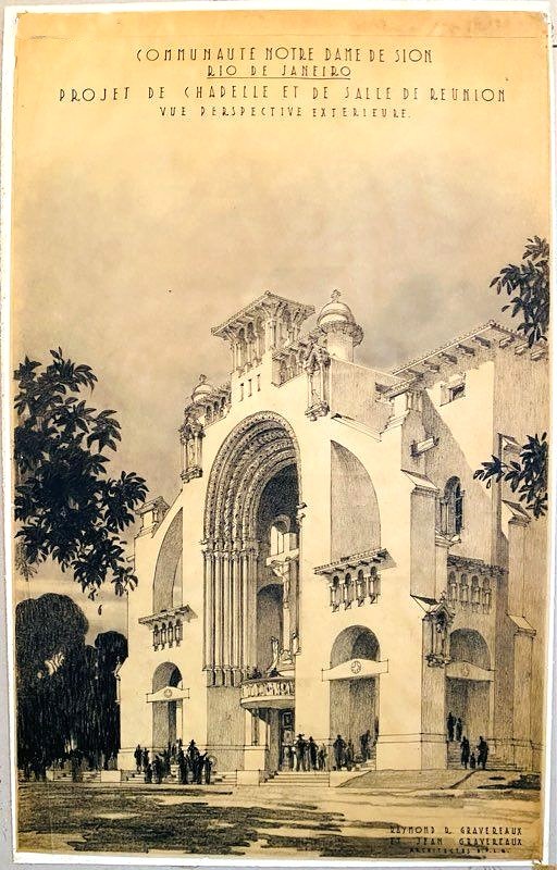 Ancien dessin Architecte GRAVEREAUX Rio de Janeiro