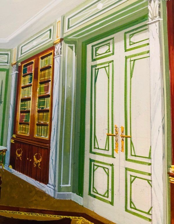 Ancienne aquarelle décor intérieur Palais Princier Maison Mercier Paris-photo-1